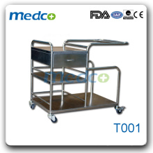 T001 carrinho de instrumento médico de hospital de aço inoxidável